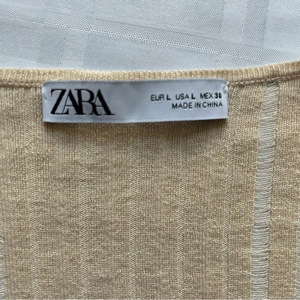Zara Cream Stretch Loose Knit Tie Front Long Sleeve Cardigan Sweater - Picture 8 of 13